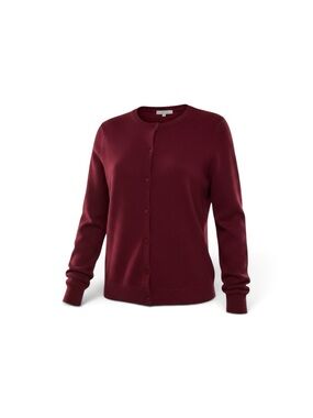 Neiman Marcus Maroon Crewneck Button-Front Cardigan